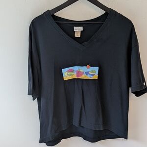 VTG Fresh Produce Women's Black Cropped Row Boat Graphic T Shirt OS